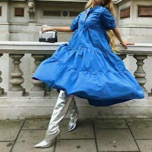 ZARA BLUE DRESS WITH VOLUMINOUS SLEEVES